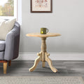 Intricately Carved Round Top Mango Wood Side End Table With Pedestal Base Brown And White
