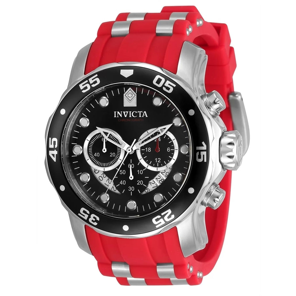 Invicta Mens 34009 Pro Diver Quartz Chronograph Black Silver Red Dial Watch Black
