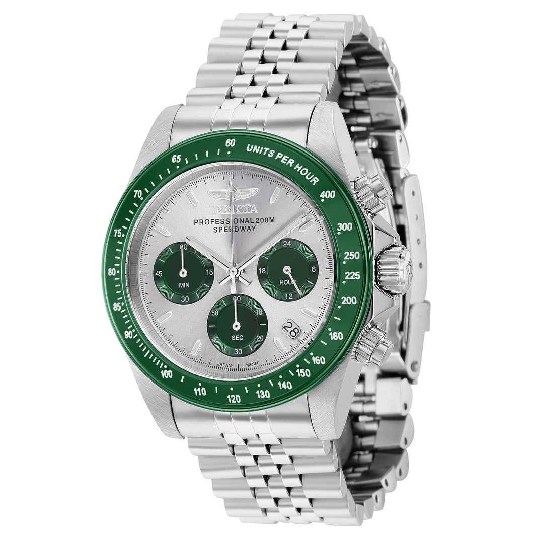 Invicta Mens 36734 Speedway Quartz Chronograph Light Grey Green Dial Watch Silver