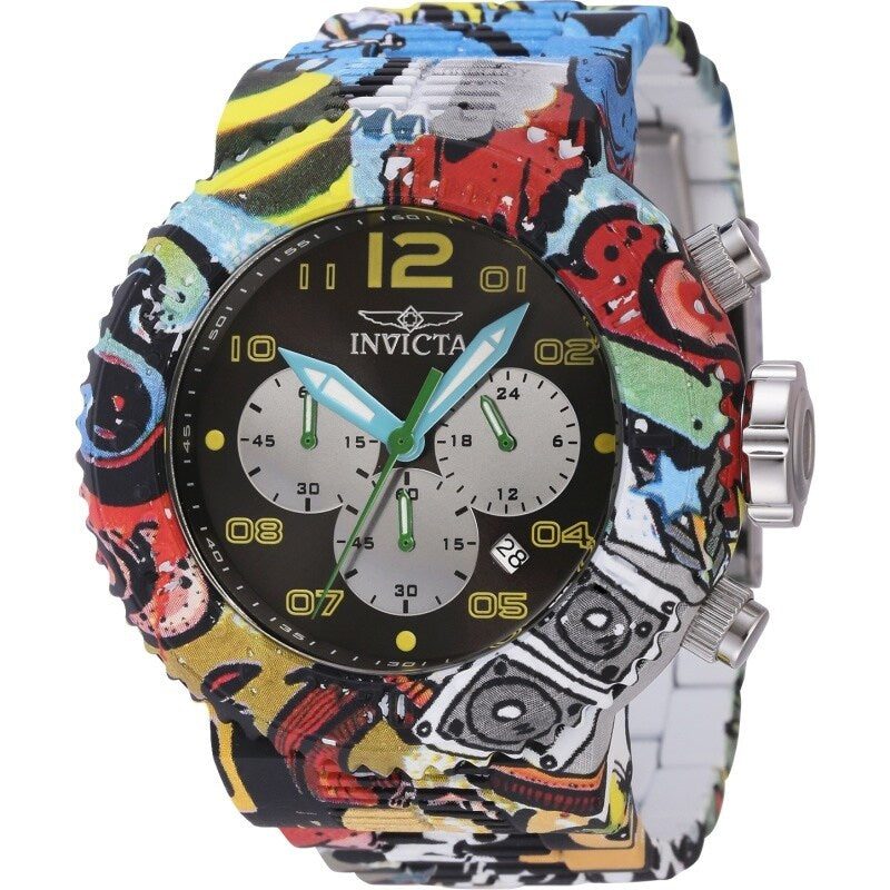 Invicta Mens 43233 Pro Diver Quartz Chronograph Black Yellow Dial Watch Black