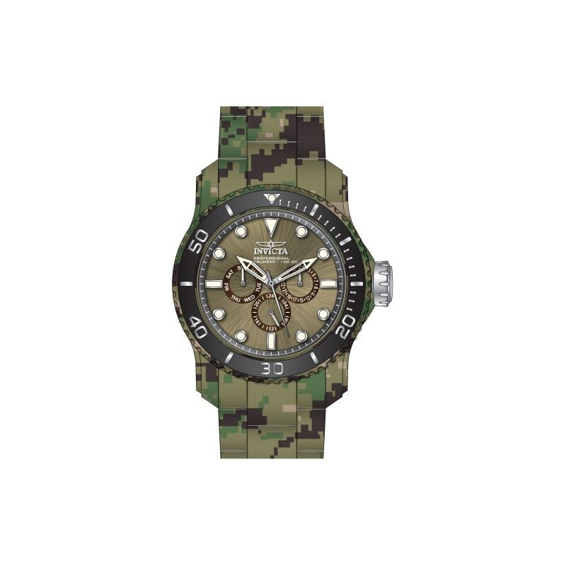 Invicta Mens 47855 Pro Diver Quartz Chronograph Khaki Grey Brown Dial Watch Multi