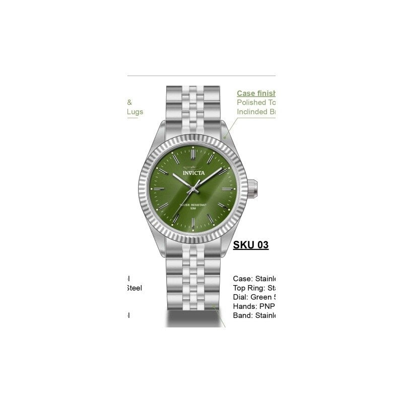 Invicta Mens 49313 Specialty Quartz 3 Hand Green Dial Watch