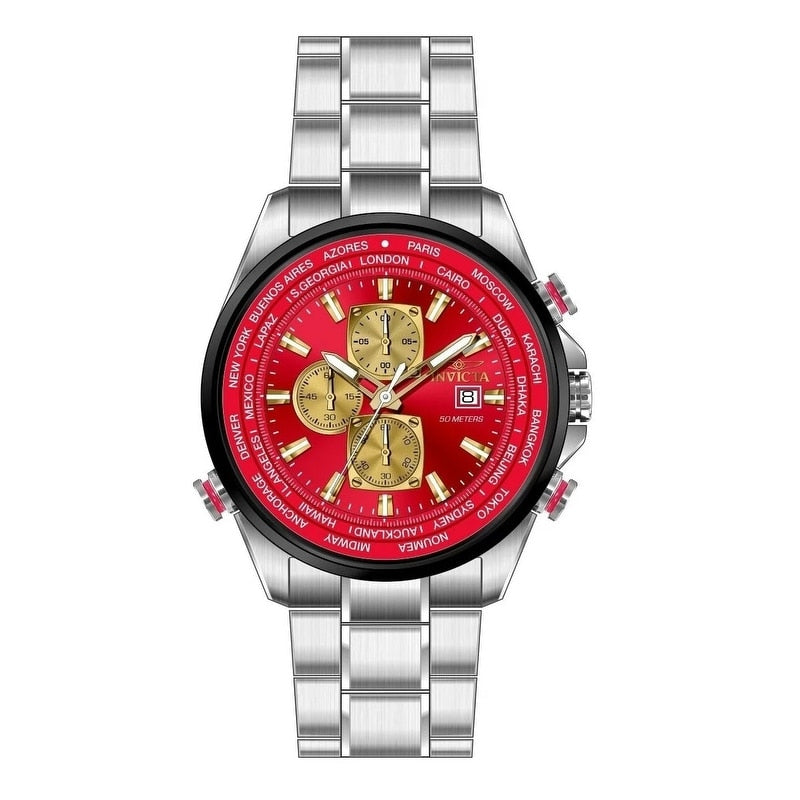Invicta Mens 50502 Aviator Quartz Vd57 Red Dial Watch