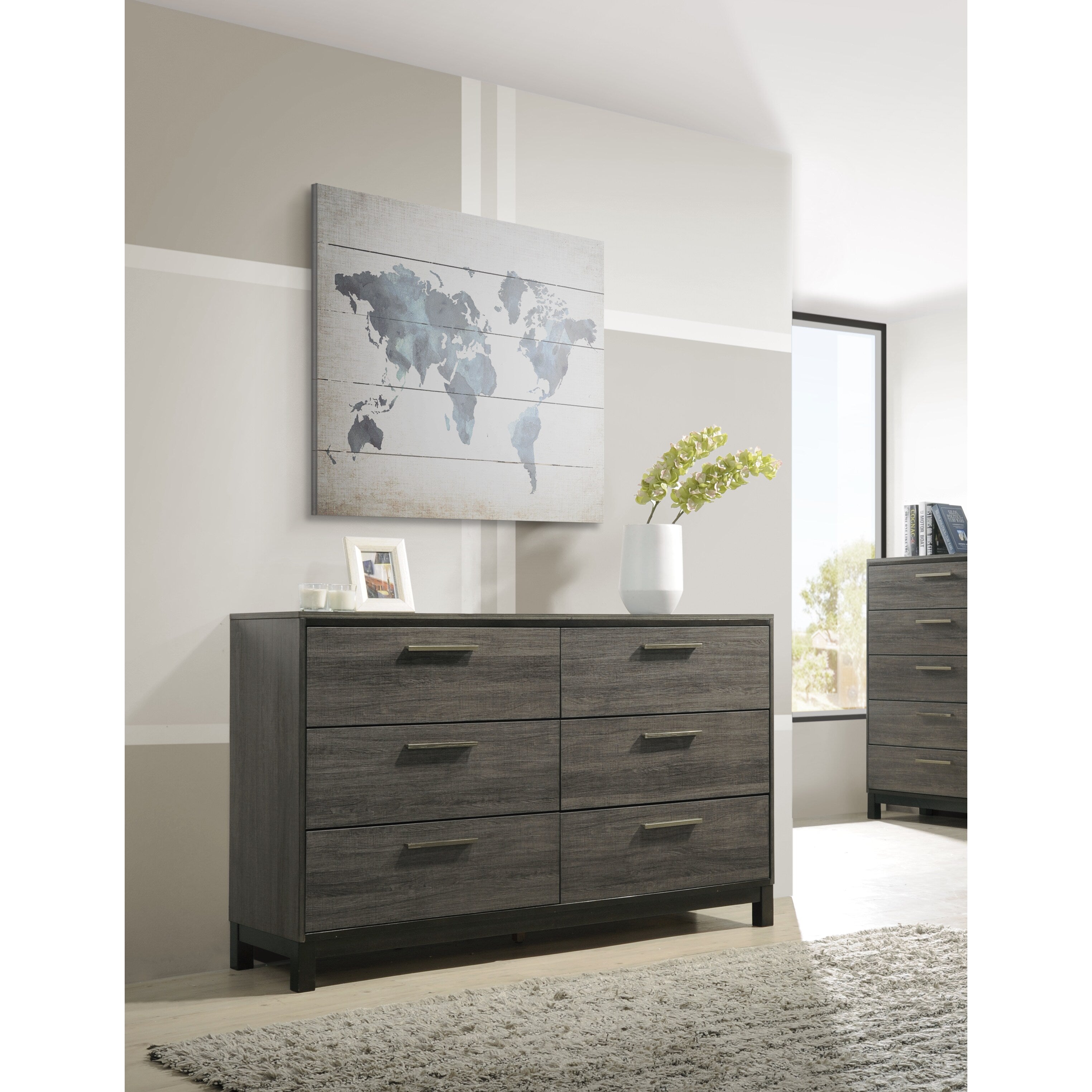 Ioana 187 Antique Grey Finish Wood 6 Drawers Dresser