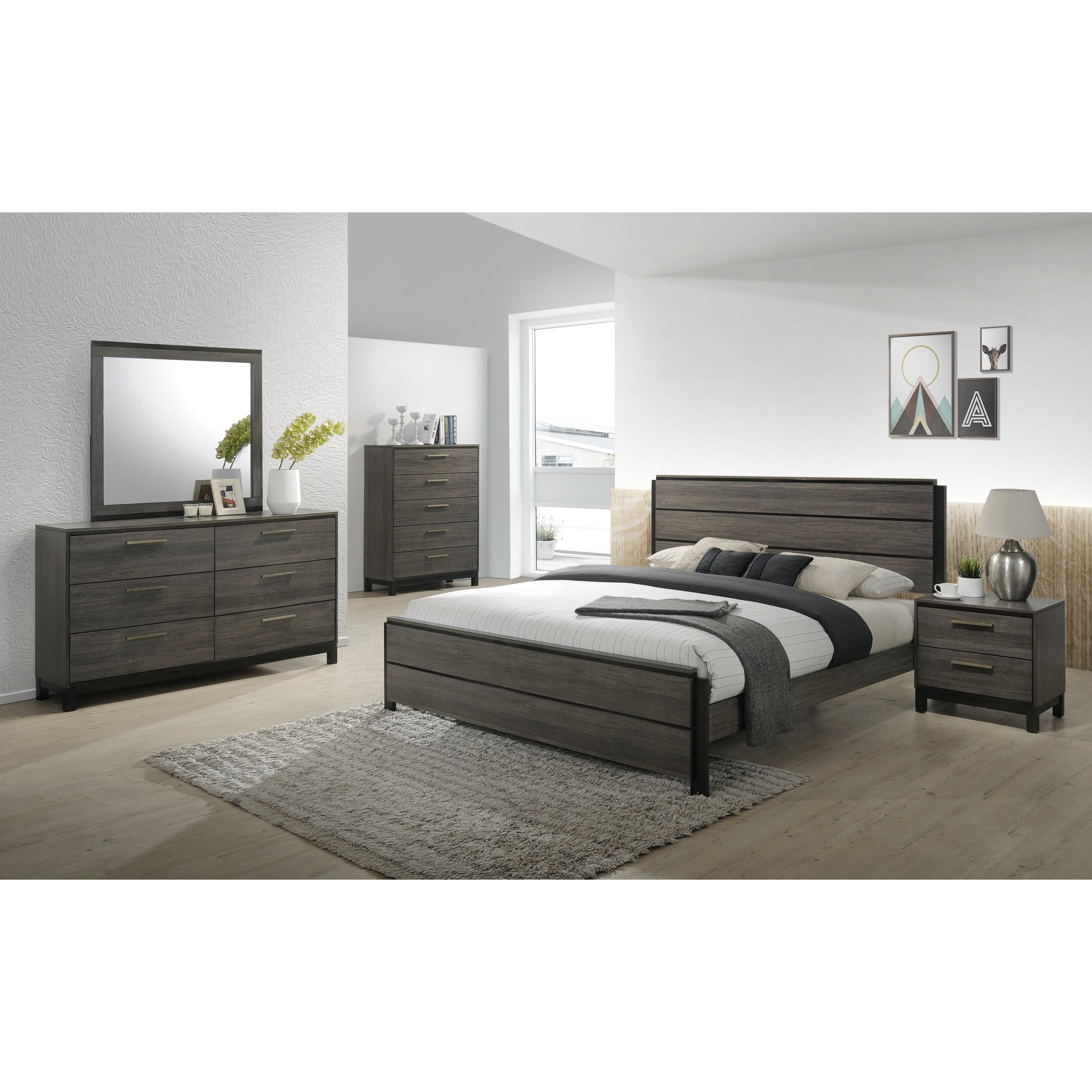 Carbon Loft Lippmann Antique Grey Finish Wood Queen Size Bedroom Set