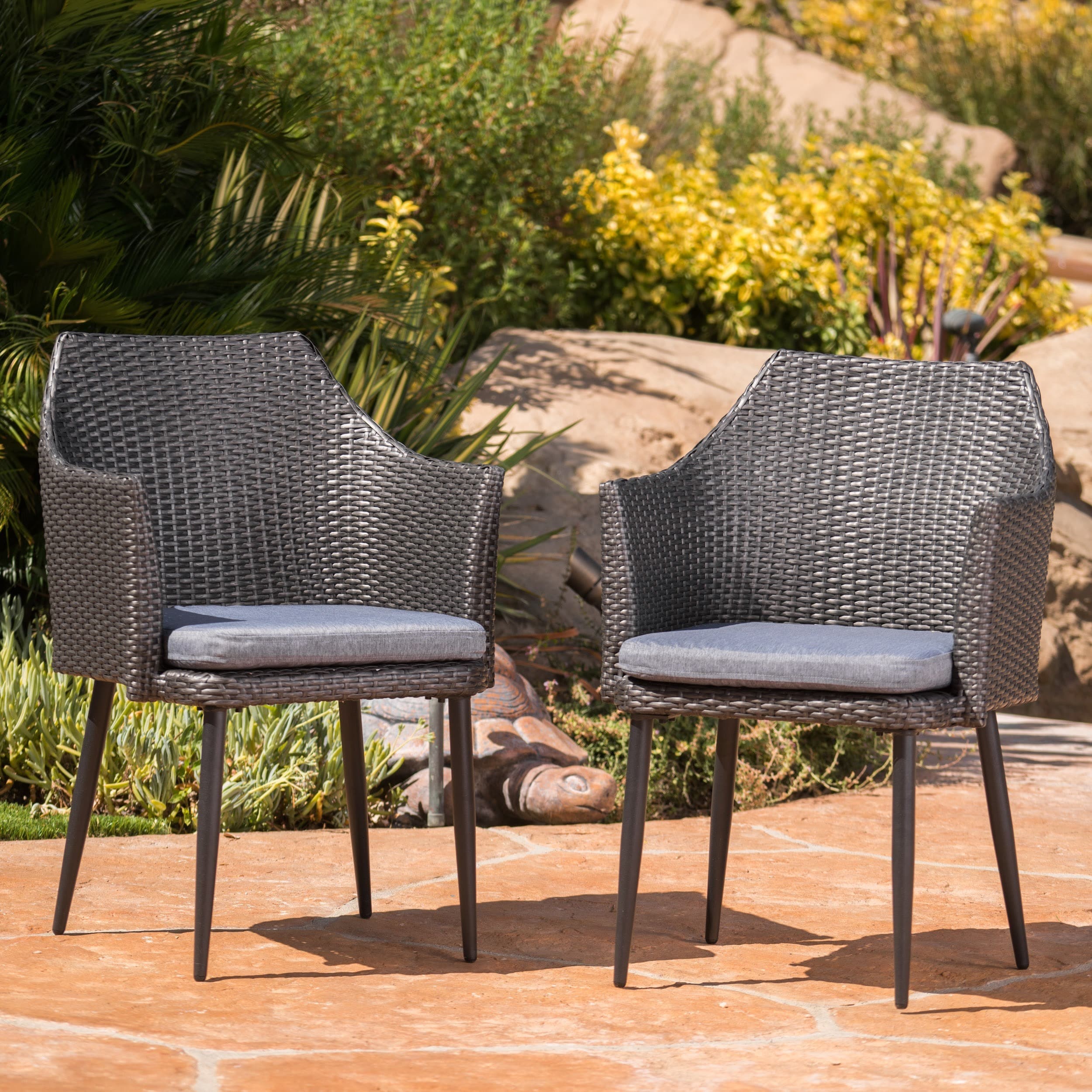 Iona Outdoor Wicker Dining Chair With Cushion Set Of 2 By Christopher Knight Home