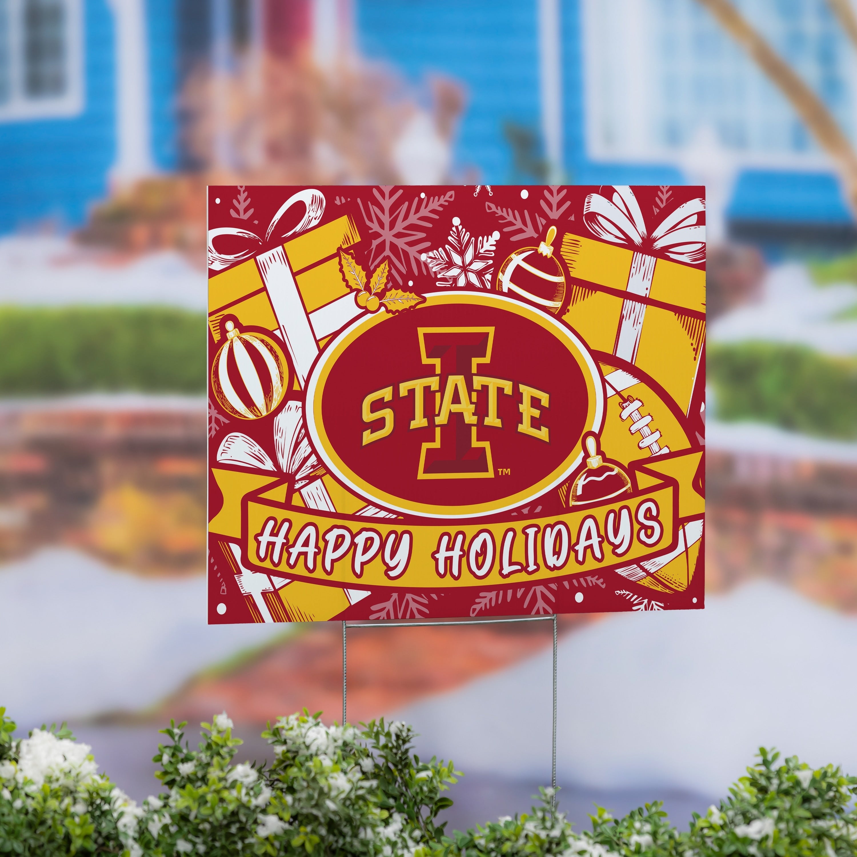 Iowa State University Yard Sign Happy Holidays 24 X 18