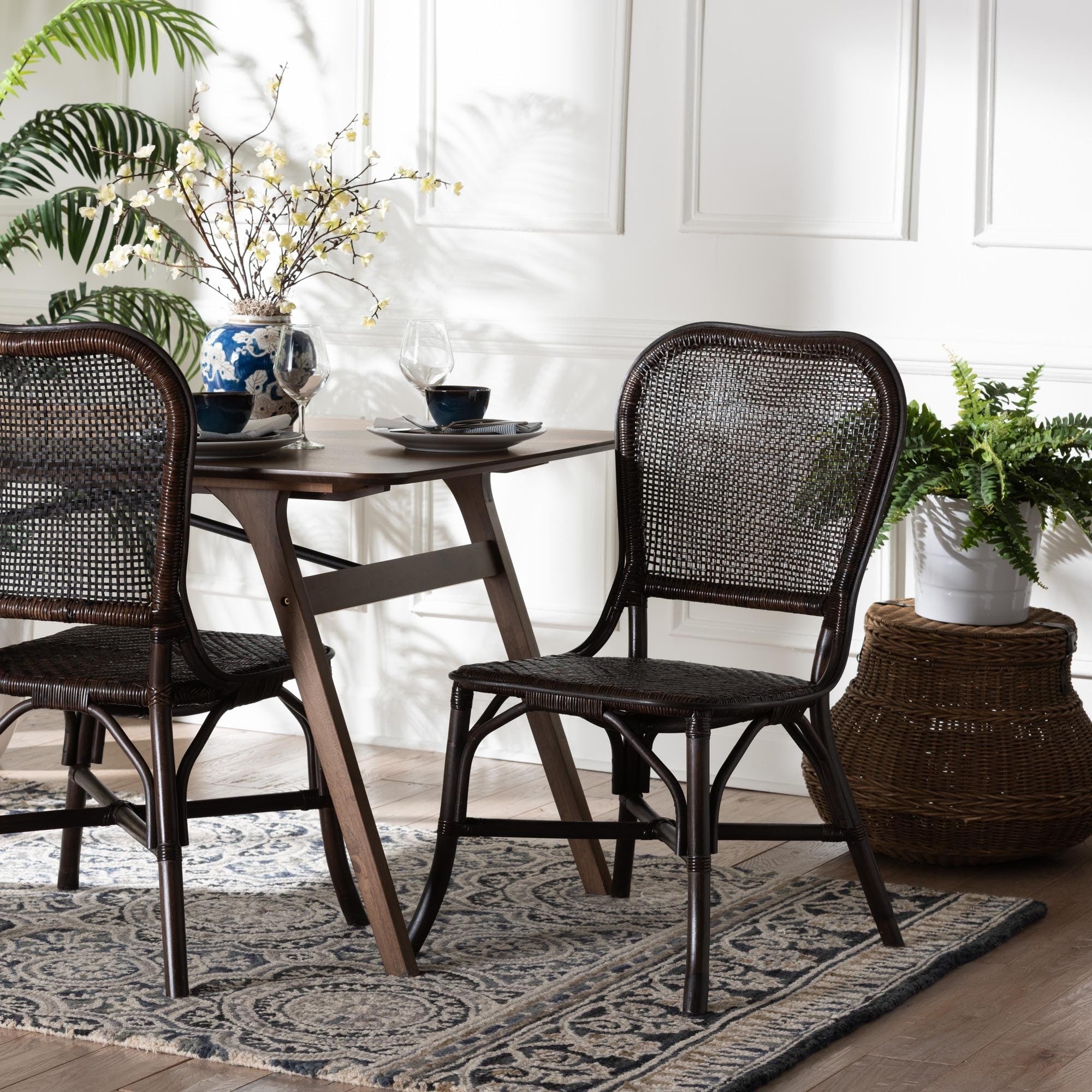 Irene Natural Rattan Dining Chair Handwoven Wicker Accent Chair With Lattice Backrest For Kitchen Or Dining Room