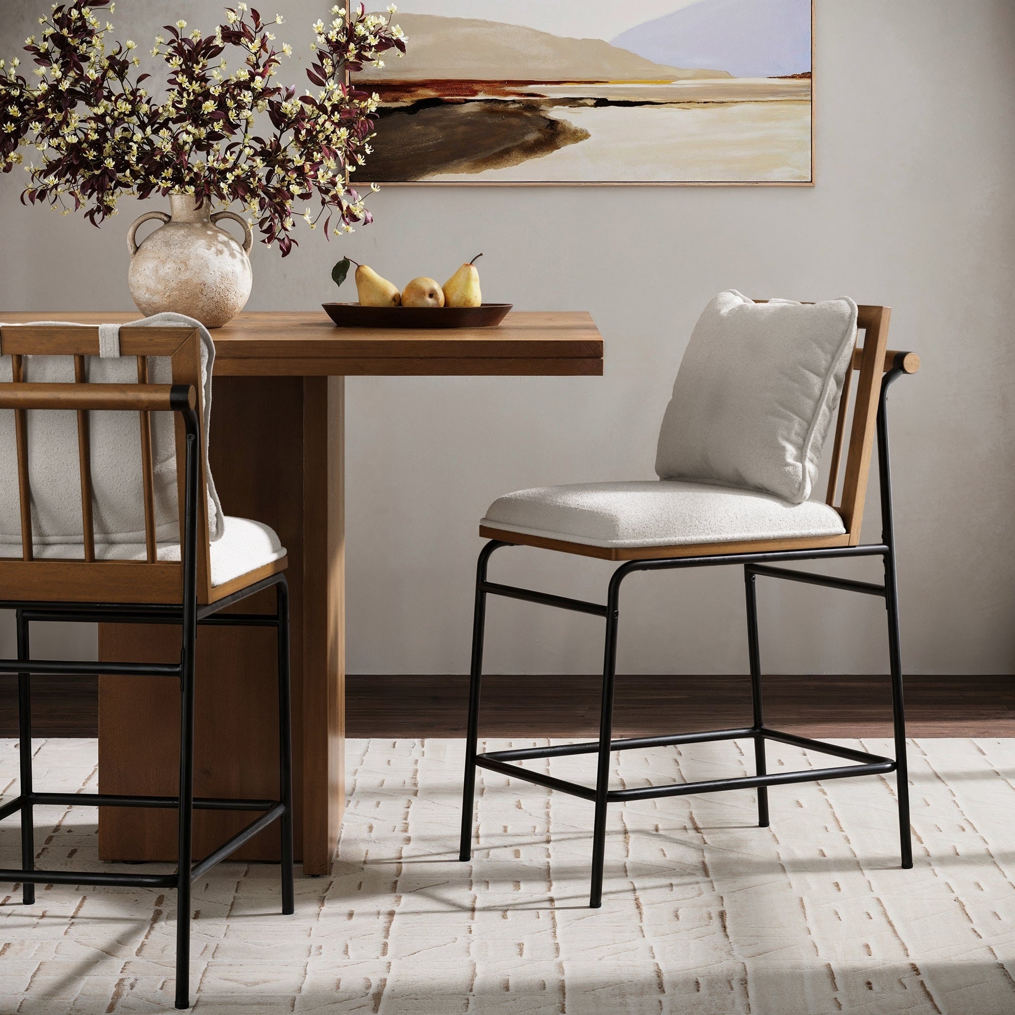 Irie Scandinavian Counter Height Cushioned Bar Stool With Boucle Upholstery And Metal Legs