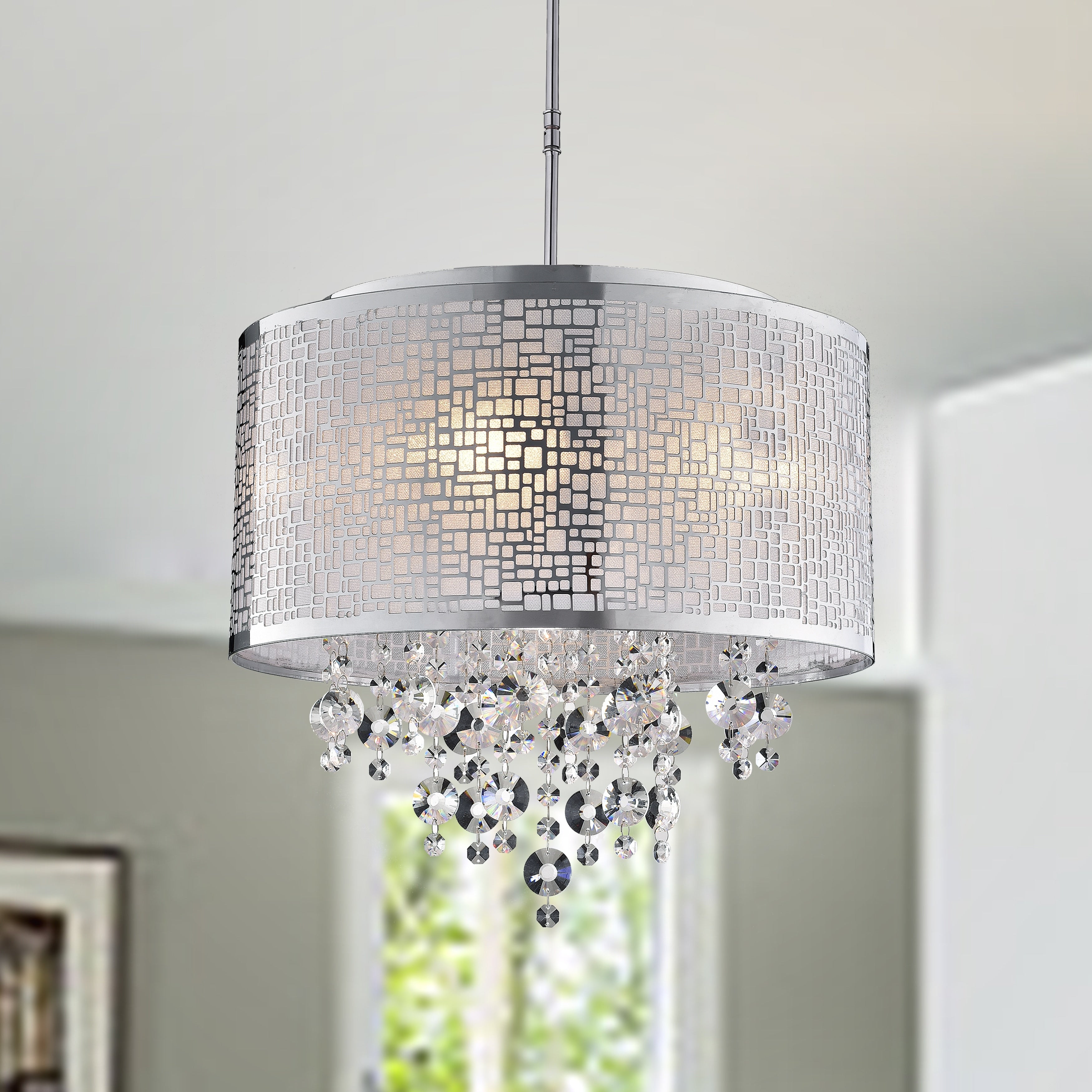 Iris 4 Light Metal And Crystal Drum Chandelier