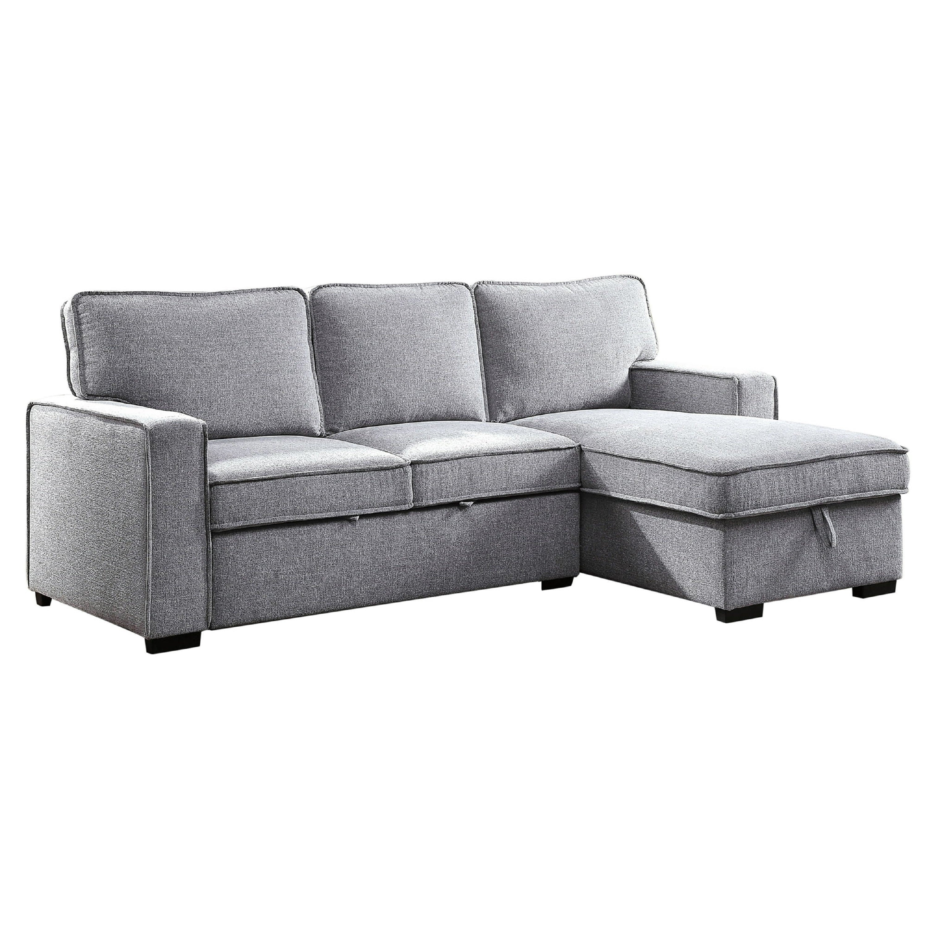 Iris Sectional Sofa Pull Out Sleeper Storage Chaise Gray 93 Inch