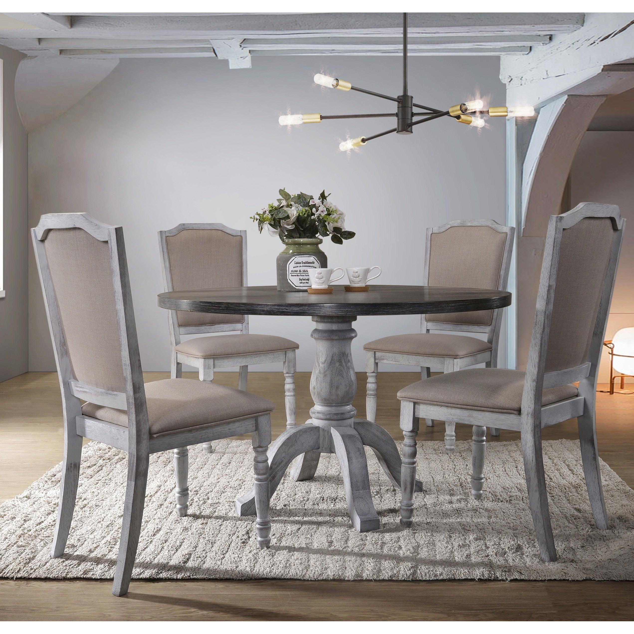 Iris Weathered White Wood 5 Piece Dining Set