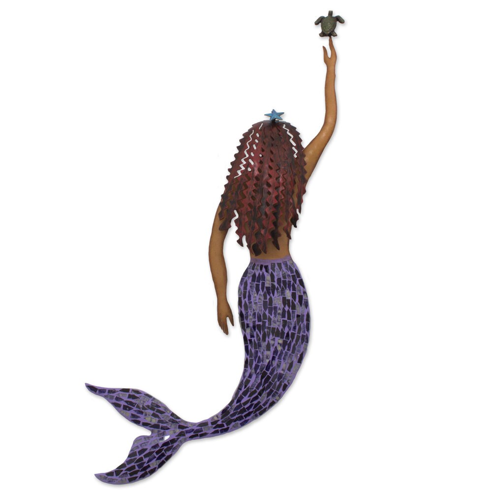 Iron And Glass Mosaic Wall Sculpture Mermaid And Turtle Mexico