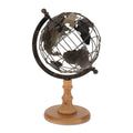 Iron Globe With Natural Wood Base 14.5 H