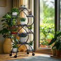 Iron Metal Plant Stand 9 Potted Flower Holder With Wheels Display Rack 28.7X11.8X48.8 Inch