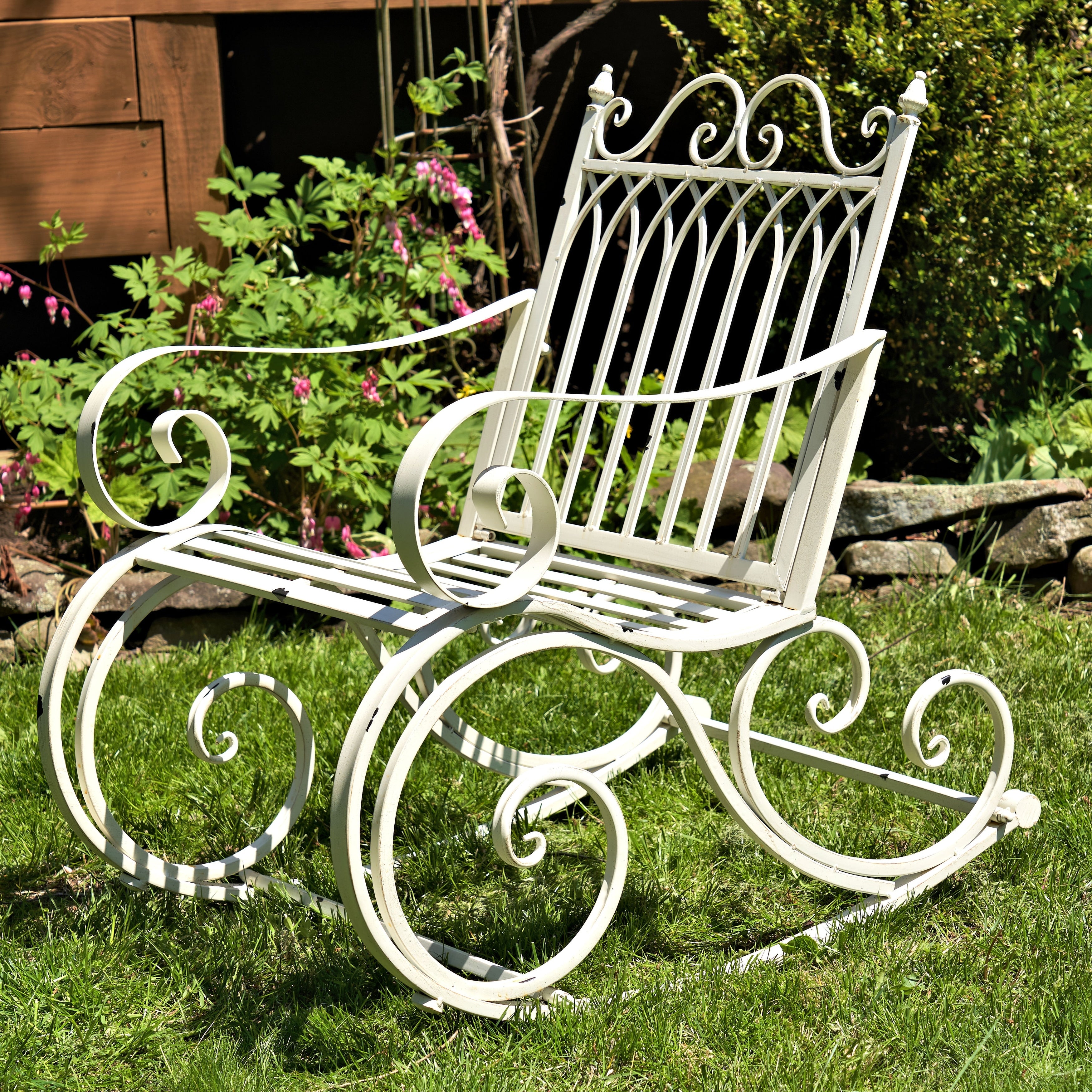 Iron Rocking Garden Arm Chair Tatiana In Antique White