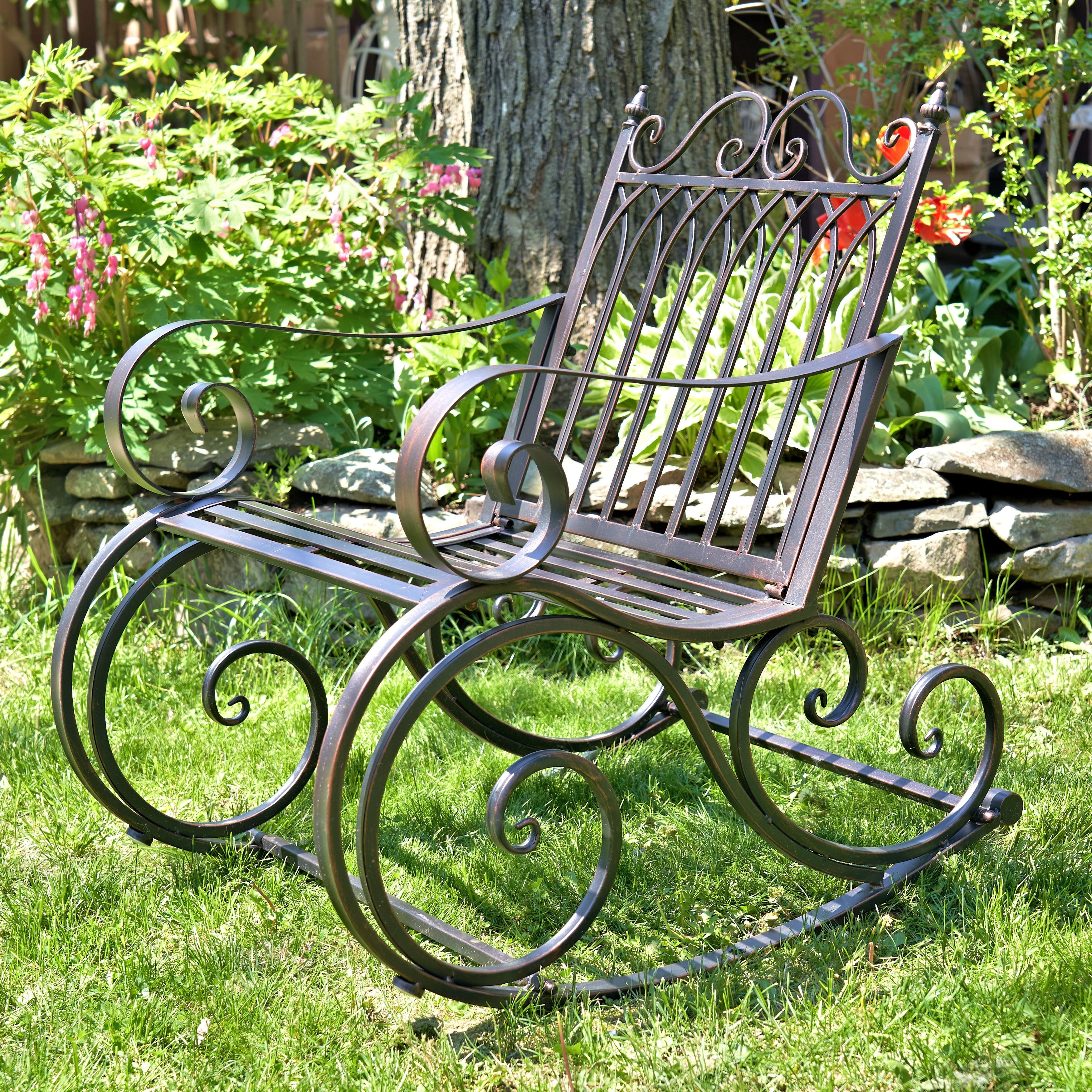 Iron Rocking Garden Arm Chair Tatiana In Bronze