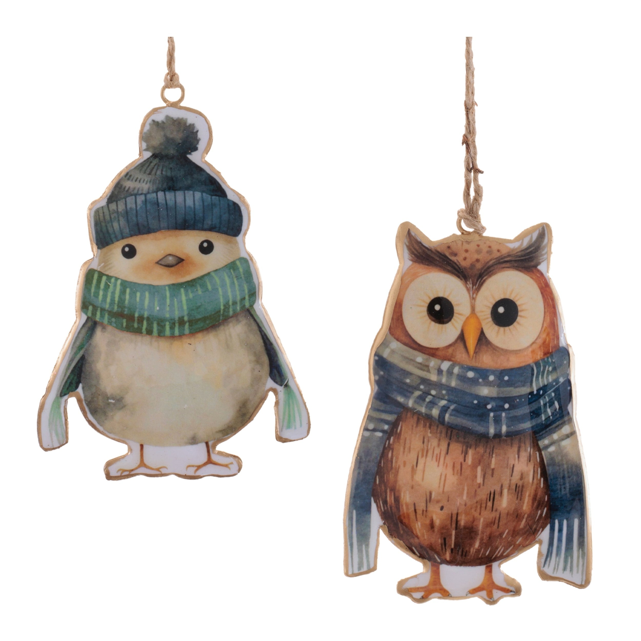 Iron Winter Owl And Bird Ornament Set Of 6