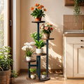 Iron Wood 5 Tier Plant Stand Round Corner Flower Shelf Indoor Outdoor