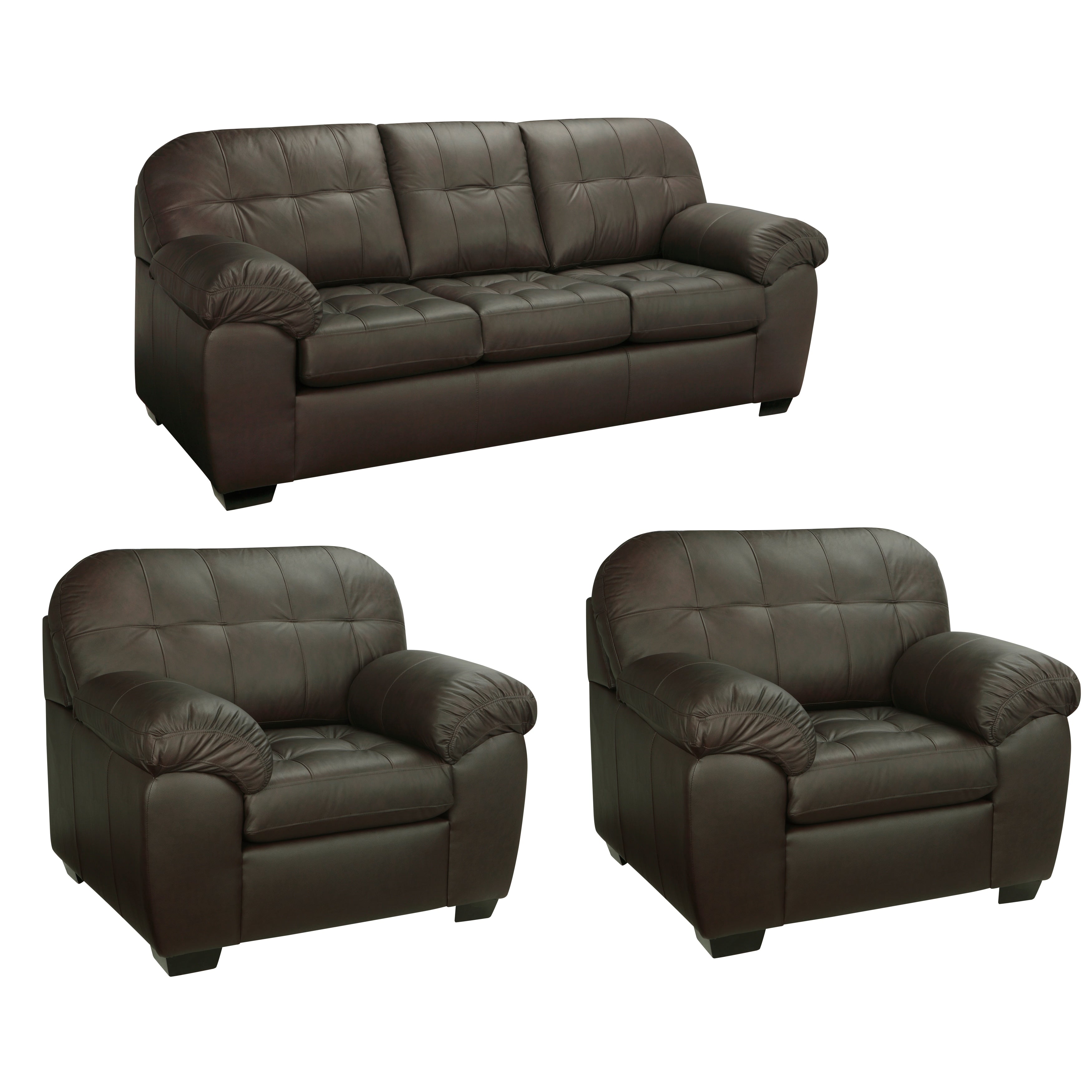 Isabella Chocolate Brown Italian Leather Sofa And Two Chairs Set