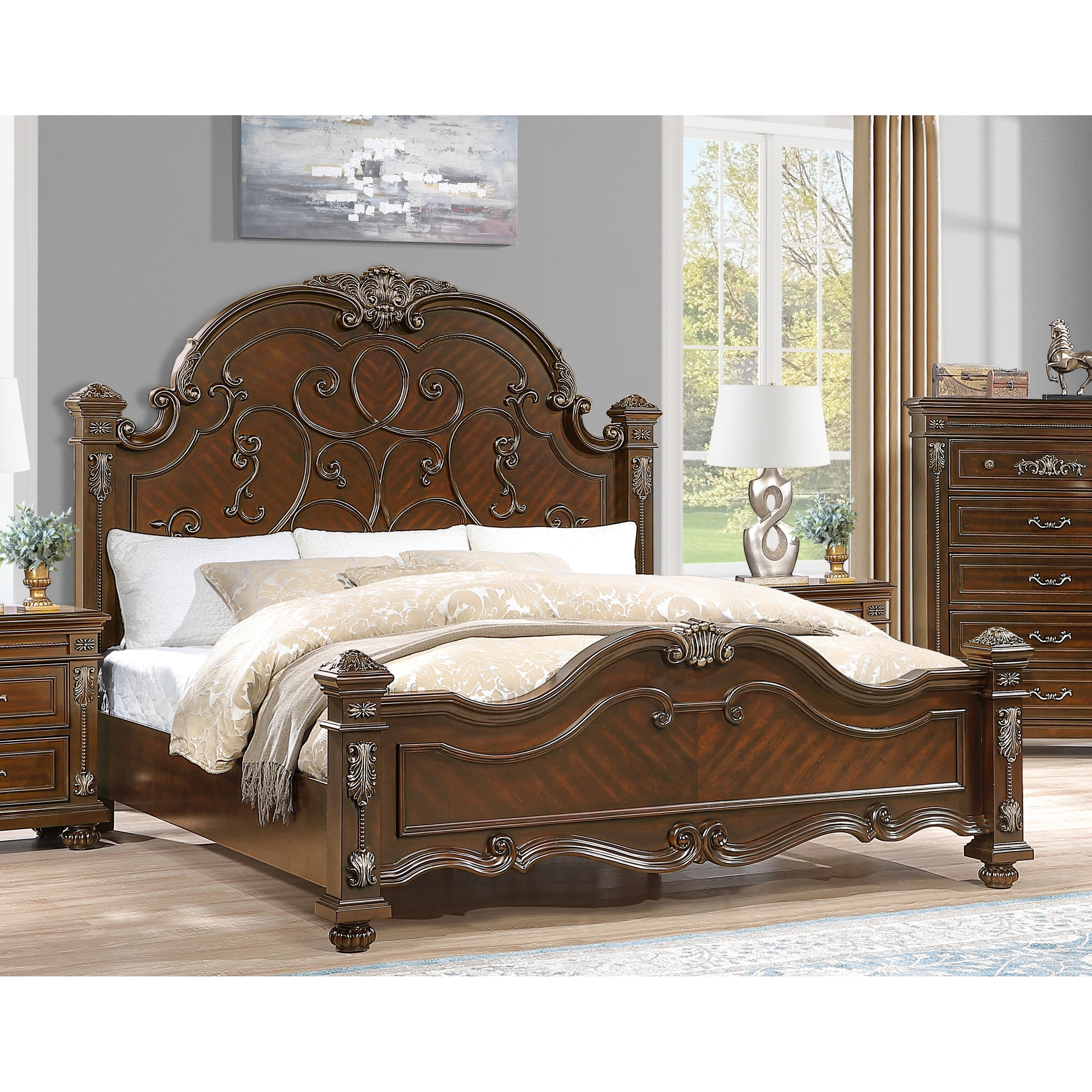 Isabella Warm Cherry Brown Wood Bed