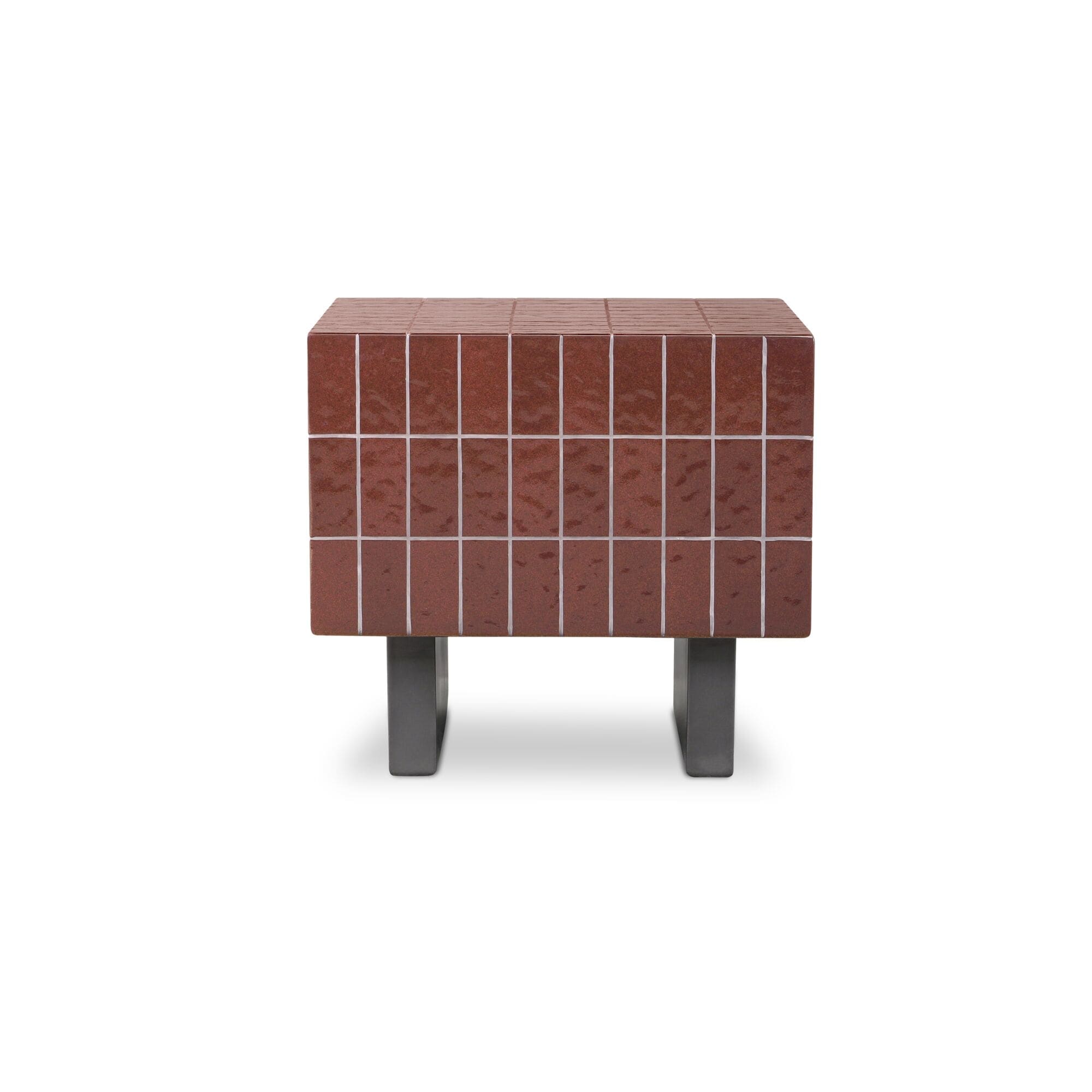 Isadora Outdoor Side Table Square Concrete Glossy Tile Finish Metal Look Base Water Resistant Scratch Resistant Cream