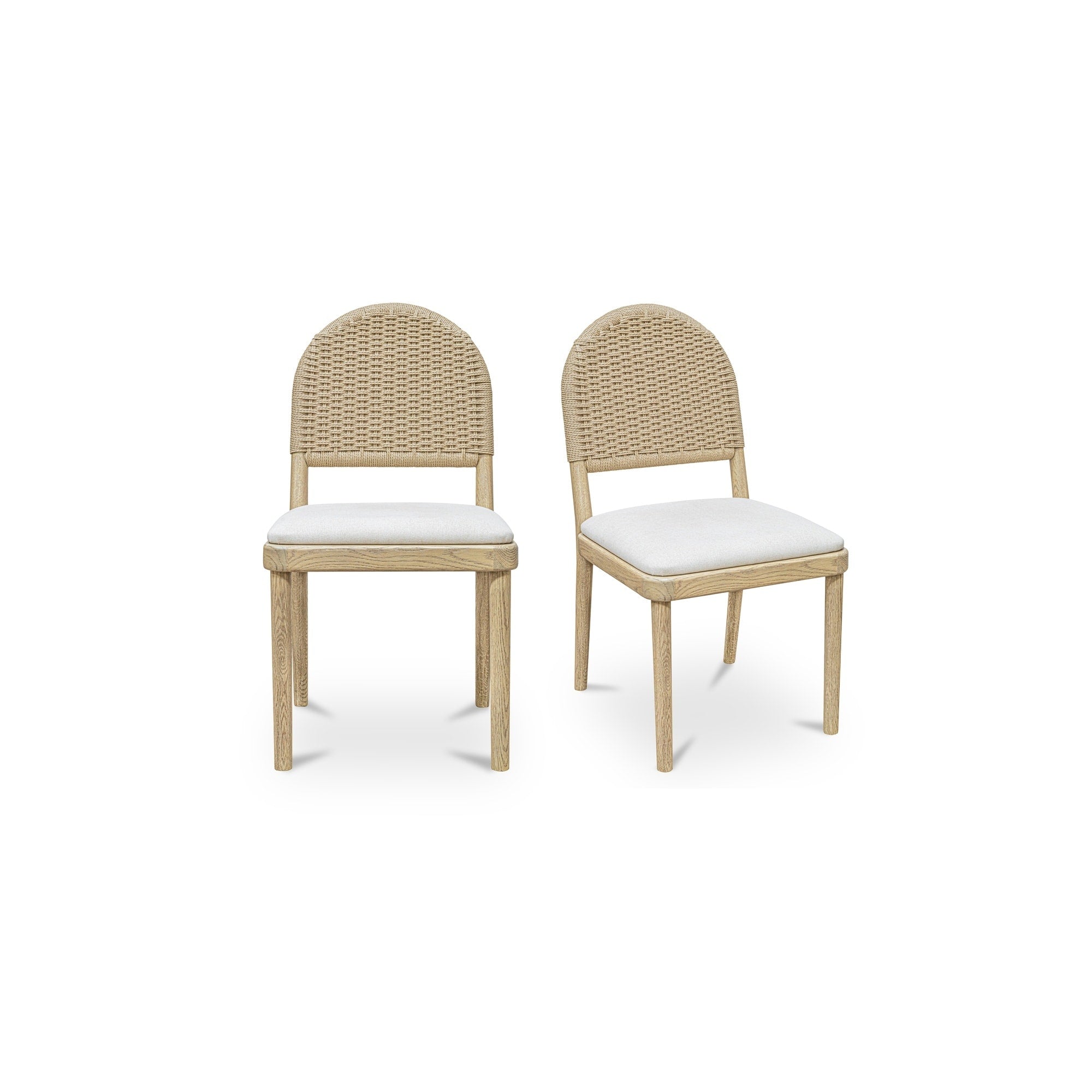 Isen Dining Chair Arched Back Solid Oak Frame Paper Cord Back Upholstered Seat Natural Set Of 2