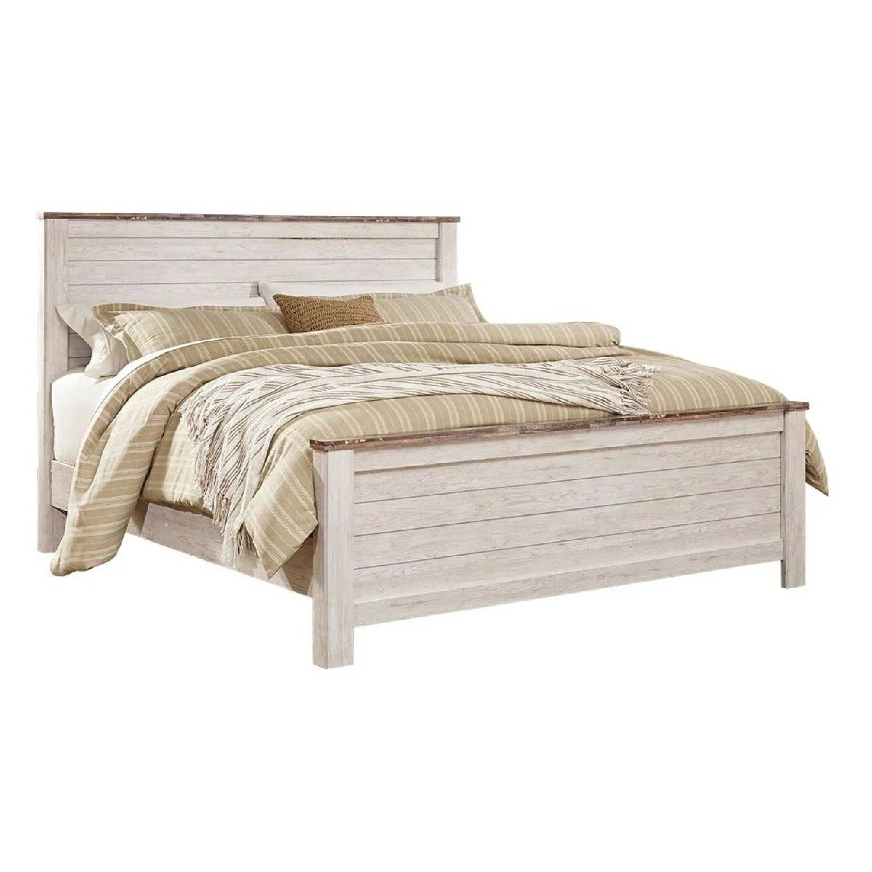 Isla California King Panel Bed Faux Planks Whitewash Brown Wood