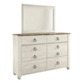 Isla Dresser And Mirror Set 6 Drawers Brown Faux Plank Top Whitewash