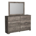 Isnk 2Pc Dresser And Mirror Set 6 Drawers W Bar Handles Rustic Gray