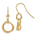 Italian 14K Gold Double Circle Textured Drop Hook Earrings Yellow Or White Orange