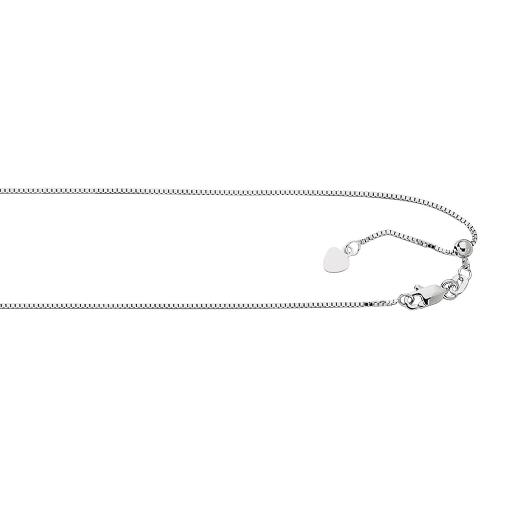Italian 925 Sterling Silver 0.9Mm Adjustable Box Chain Necklace 22 Or 30 White