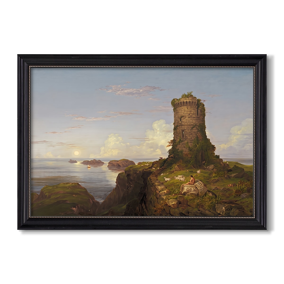 Italian Coast Scene With Ruined Tower 1838 Thomas Cole Custom Framed Canvas