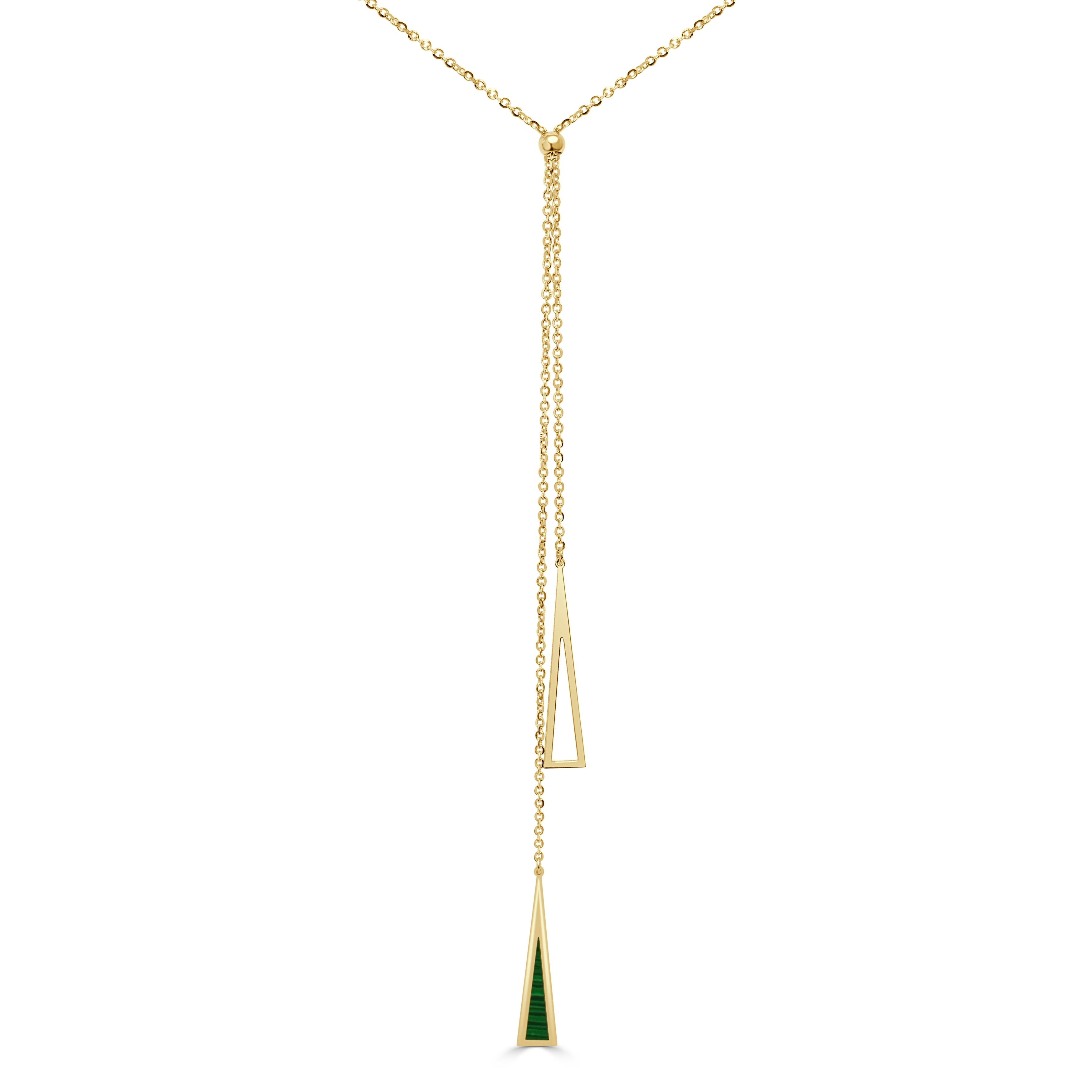 Italian Gold 14K Gold Malachite Lariat Necklace