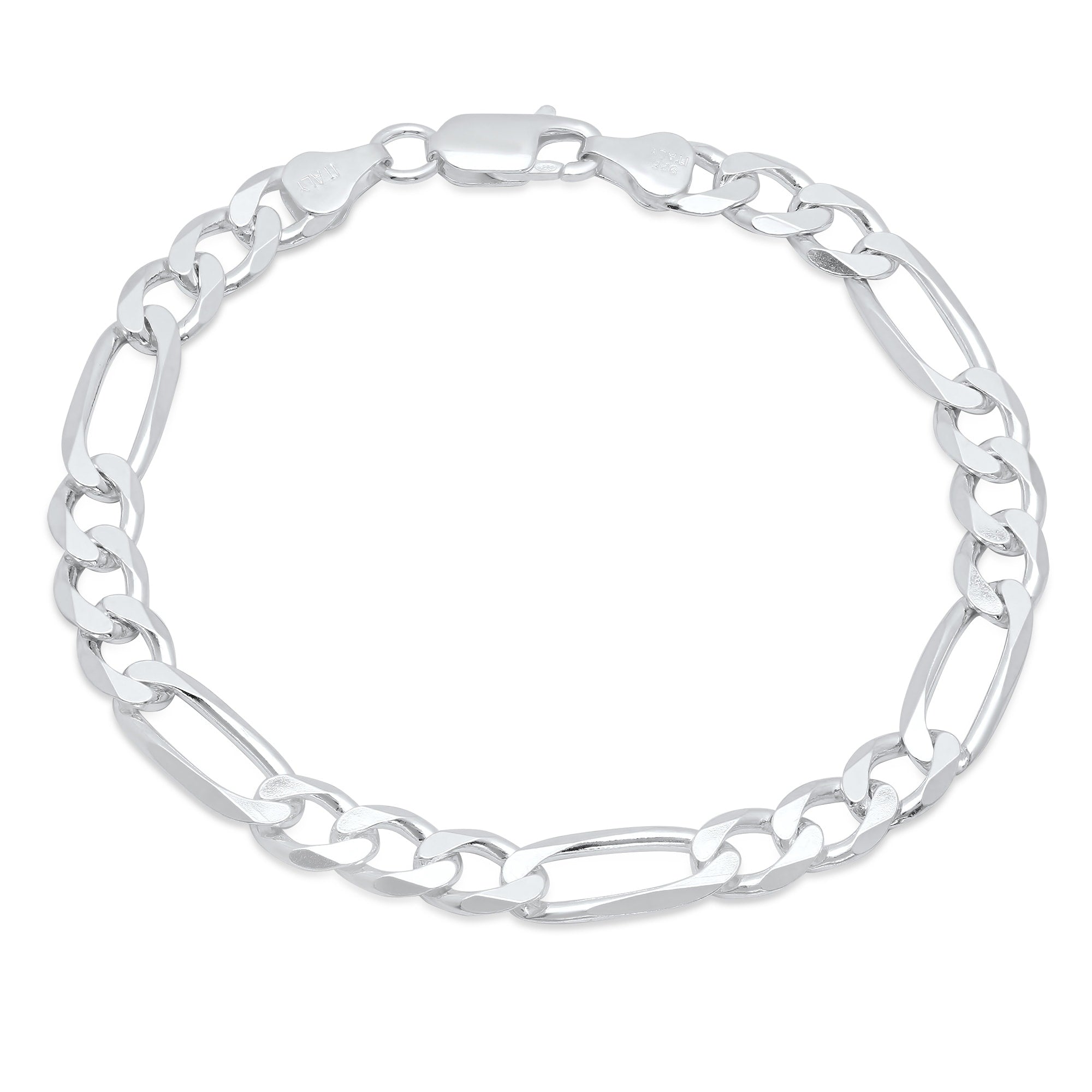 Italian Sterling Silver 7 Mm Beveled Figaro Bracelet 7 9 Inch