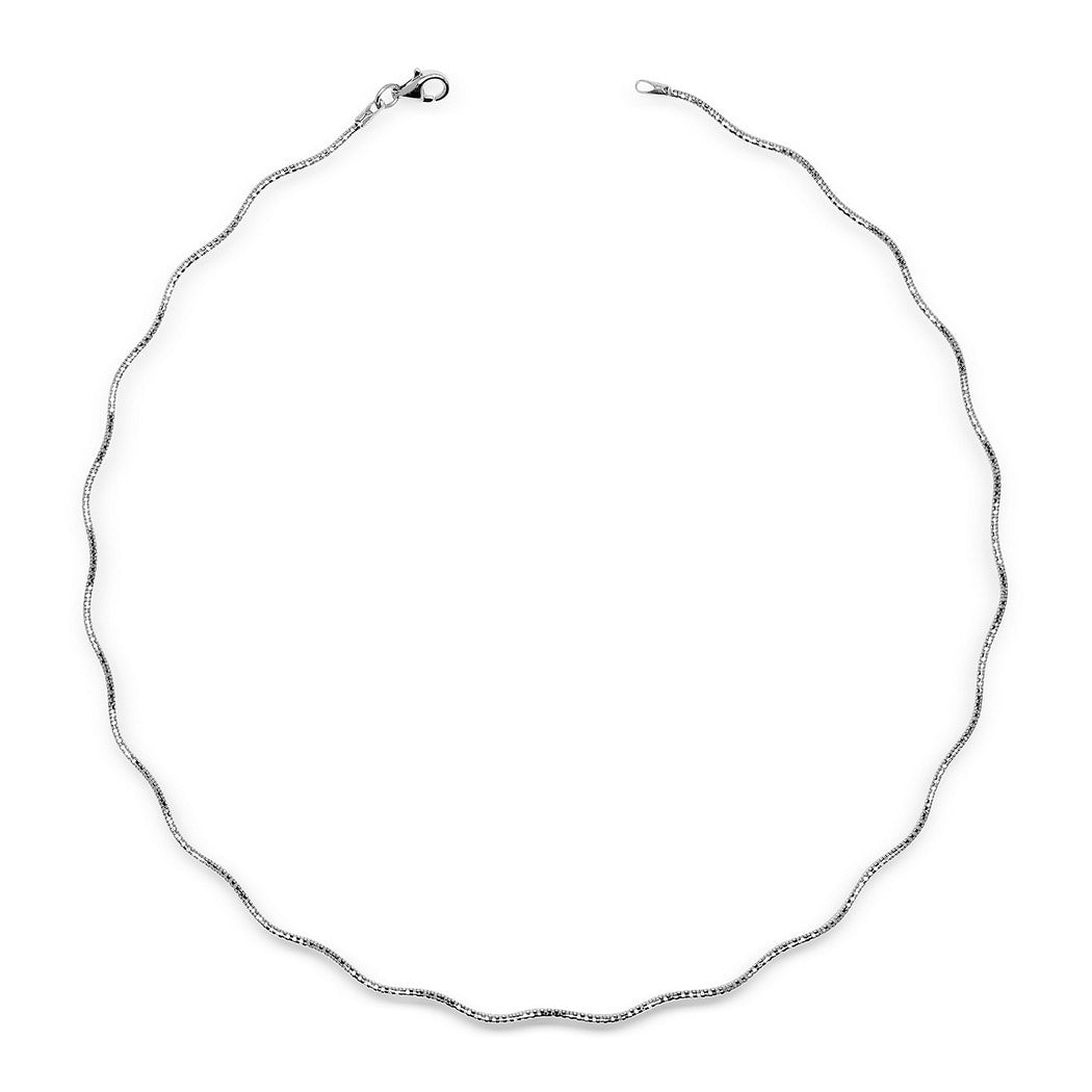 Italian Sterling Silver Wavy 2Mm Rhodium Plated Omega Necklace 16 20 White