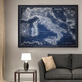 Italy Sketch Map Blue Premium Gallery Wrapped Canvas
