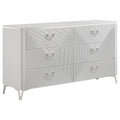 Ivana 63 Inch Wide Dresser With 6 Drawers Geometric Front White Wood
