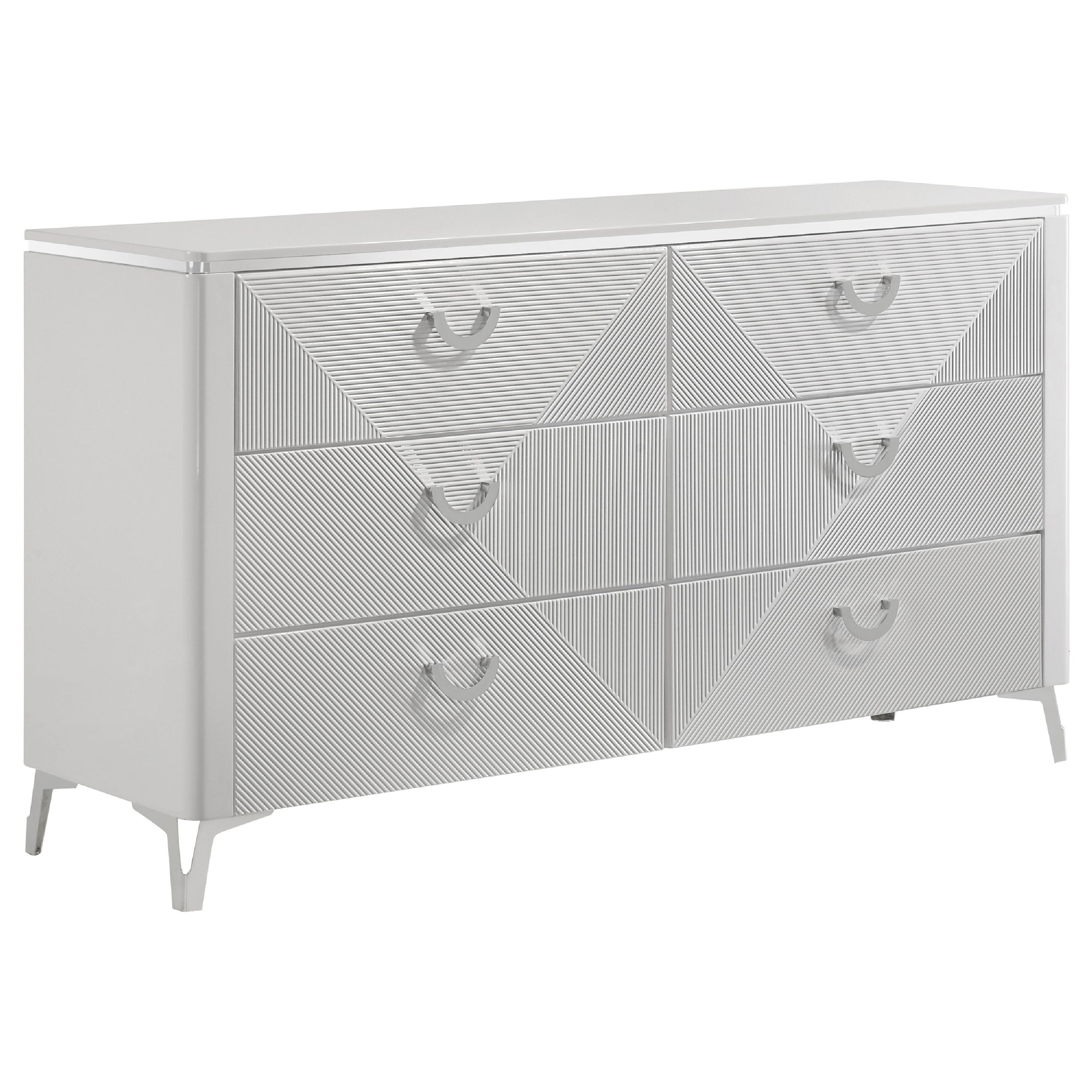 Ivana 63 Inch Wide Dresser With 6 Drawers Geometric Front White Wood