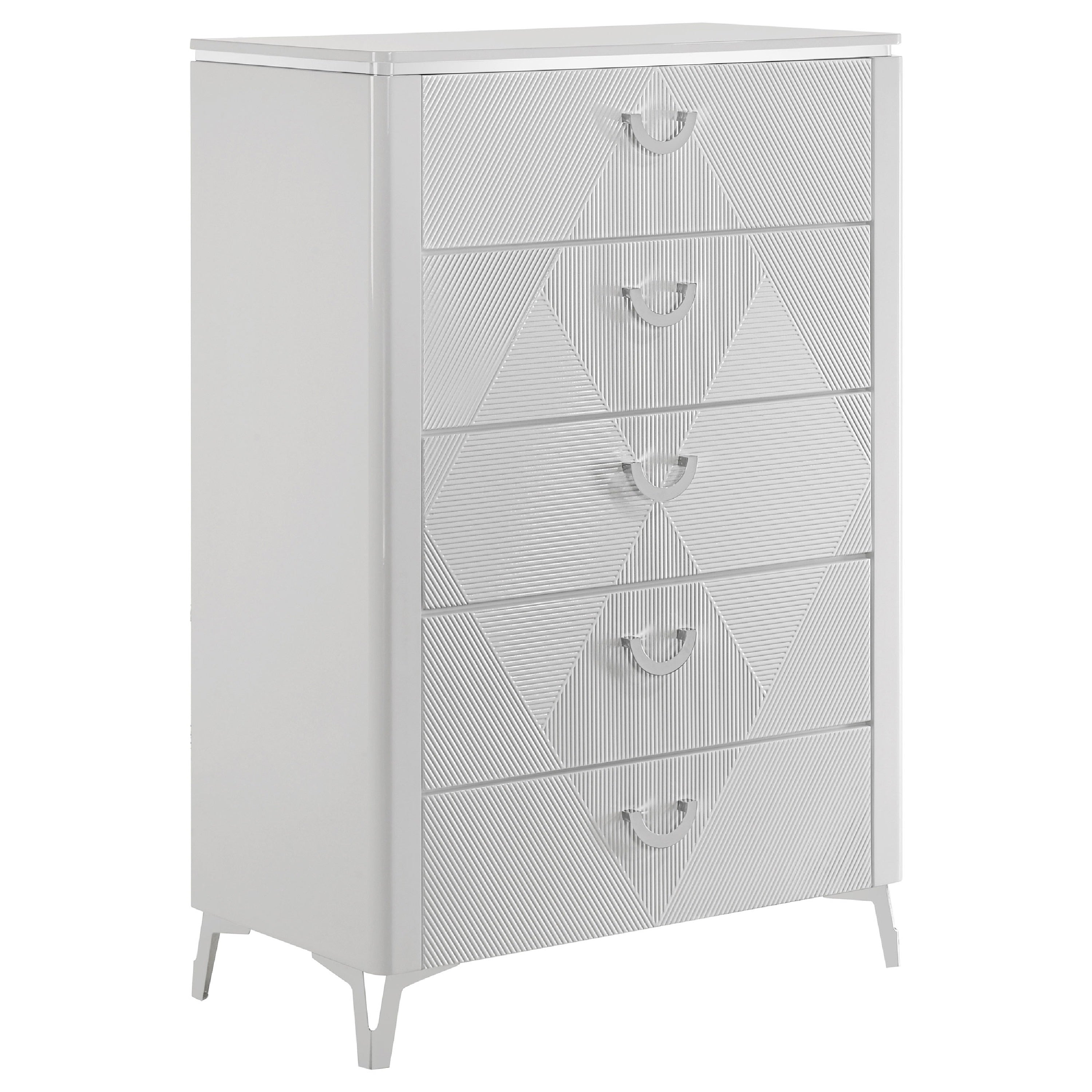 Ivana Tall Dresser Chest With 5 Drawers Geometric Front White Wood