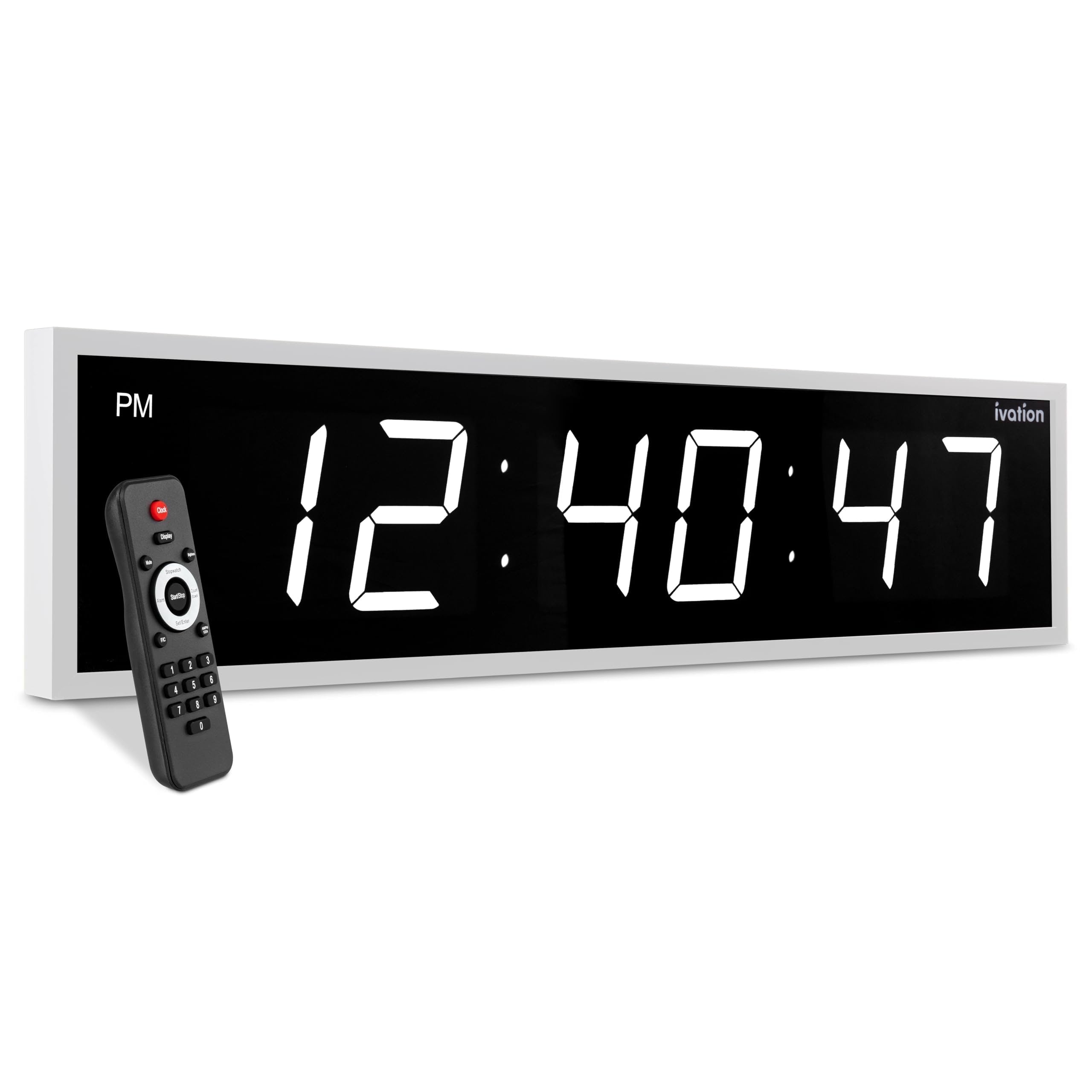 Ivation Large Digital Clock 48 Led Wall Clock With Stopwatch Alarms Timer Temp Remote White