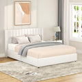 Ivory Boucle Upholstered Platform Bed With Patented 4 Drawers Storage Tufted Headboard Queen