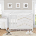 Ivory Gender Neutral Boho Bohemian Collection Girl Boy 4Pc Nursery Crib Bedding Set Off White Farmhouse Chic Fringe Cotton