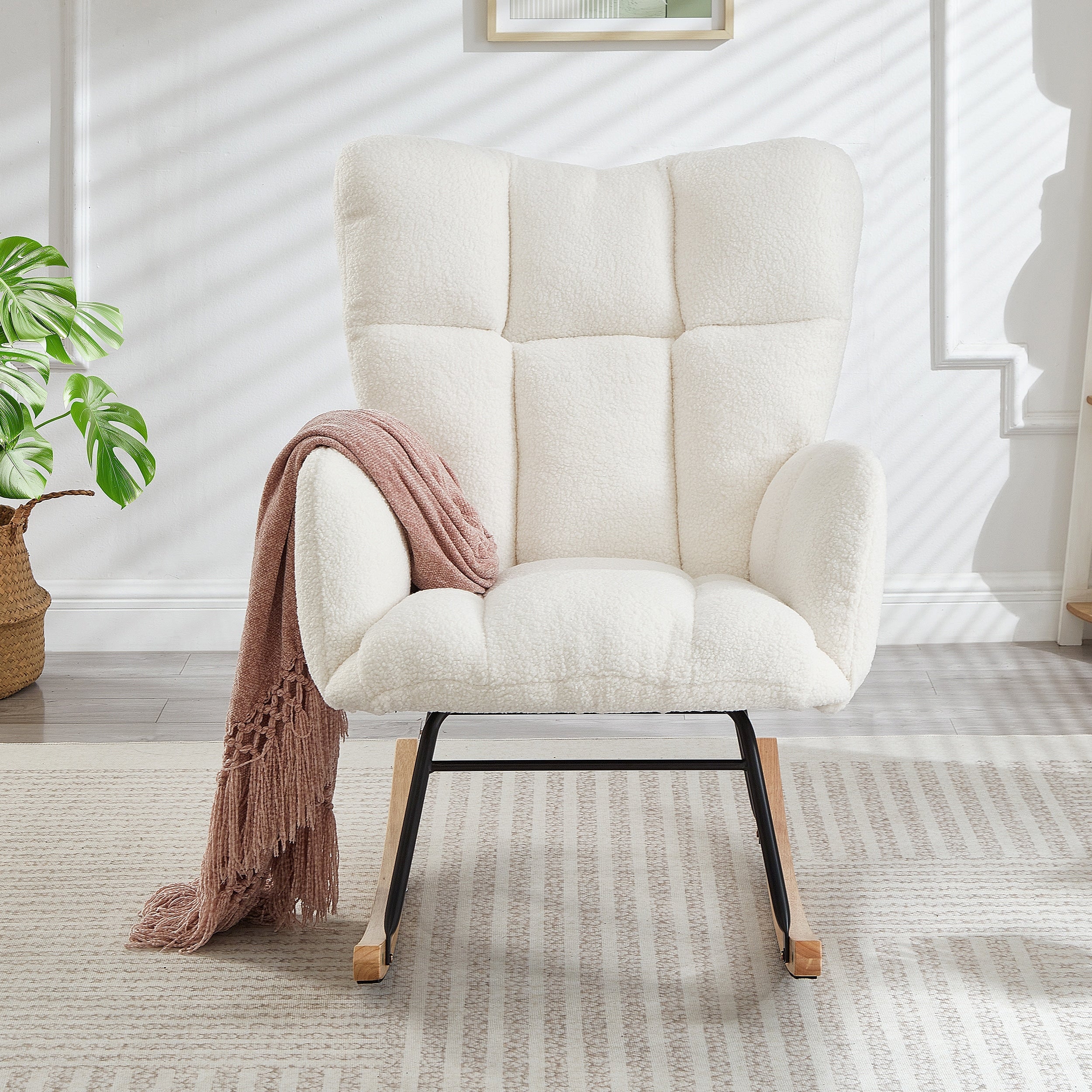 Ivory Reading Chair Rocking Chair With Wood Legs Rustic Side Chair Office Chair Coffee Chair Accent Chair