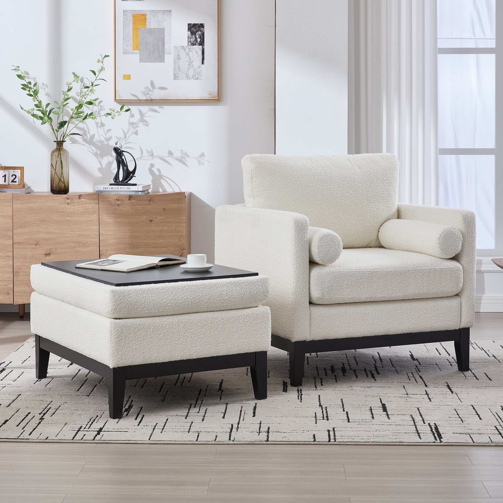 Ivory Side Chair Lounge Chair With Ottoman Stylish Accent Chair Upholstered Chair Reading Chair Armchair