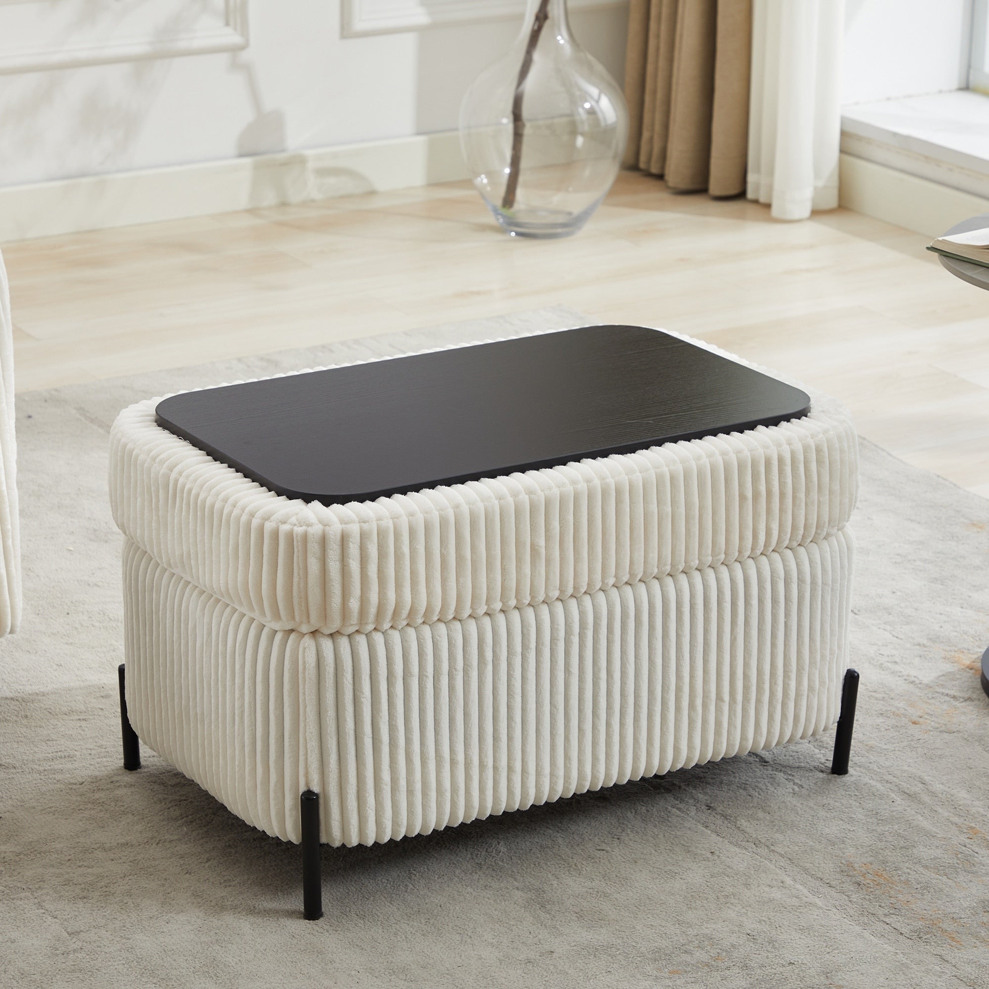 Ivory Upholstered Storage Bench Ottoman Bench Simple Vanity Bench Makeup Bench Piano Bench Indoor Bench