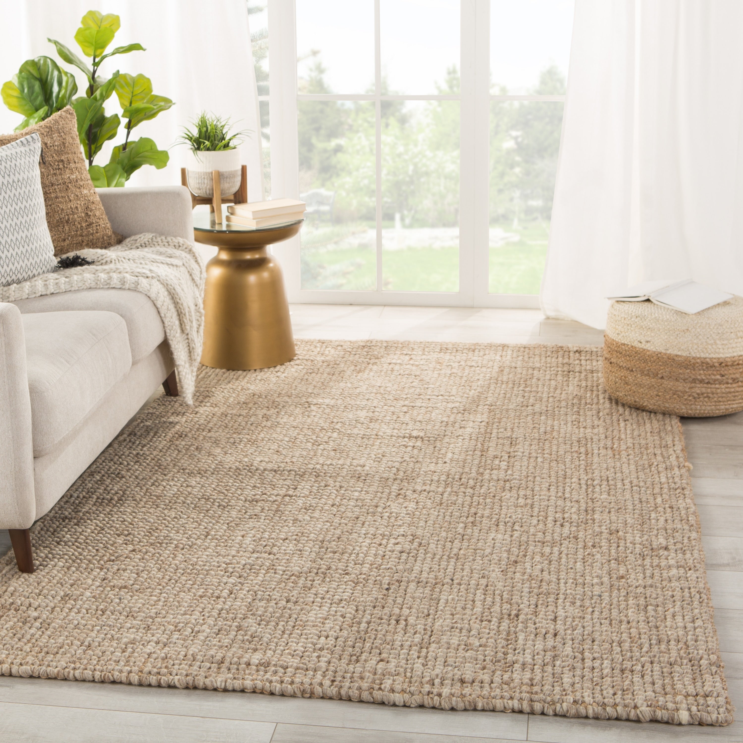 Porch Den Behrend Light Grey And Tan Jute Wool Area Rug