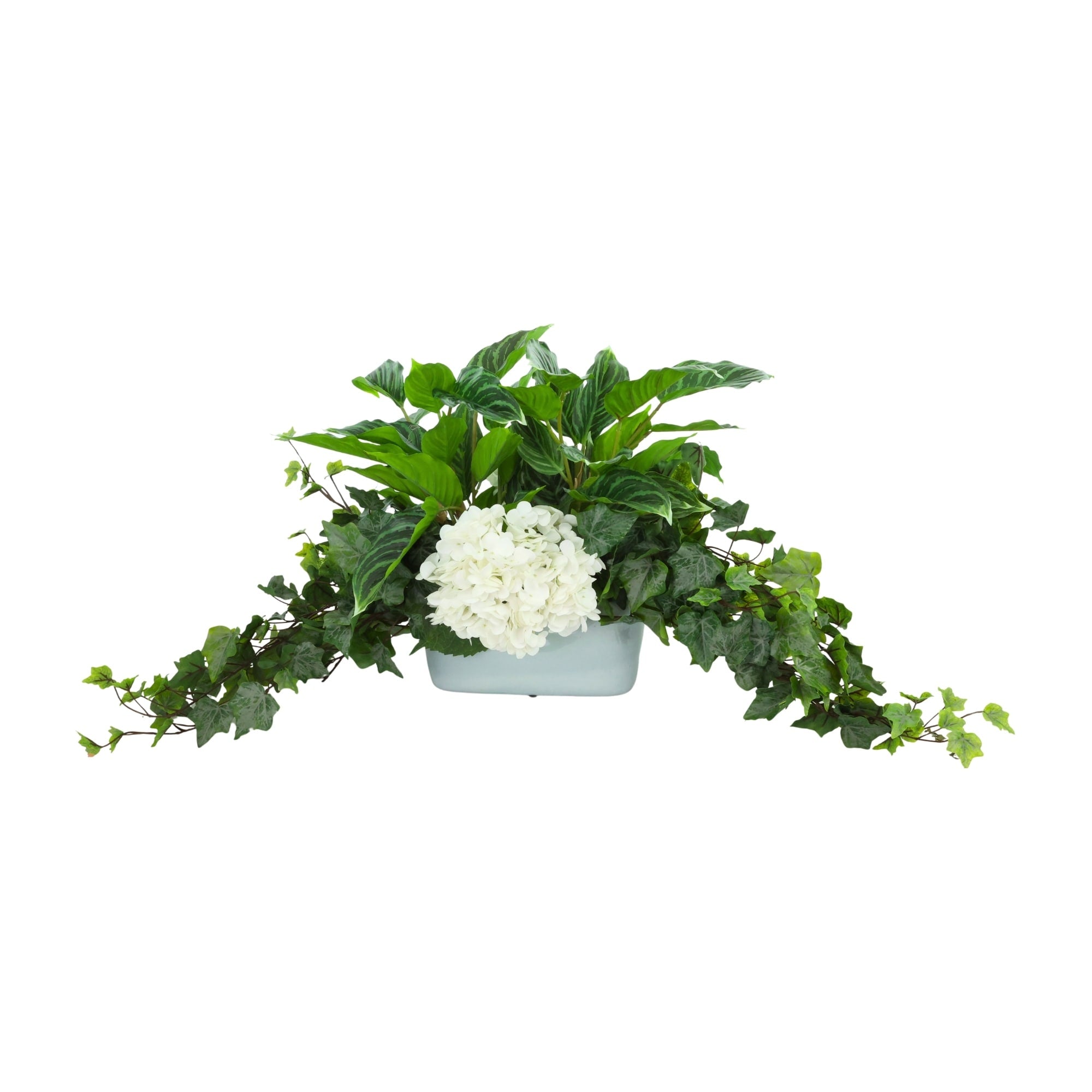Ivy And Hydrangea Arrangement In Ceramic Pot