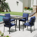 Ivyglow 5 Piece Black Metal Patio Dining Set With Square Table And Gray Cushions