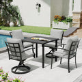 Ivyglow 5 Piece Black Metal Patio Dining Set With Square Table 2 Swivel Dining Chairs And Gray Cushions